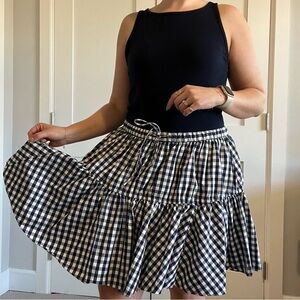 J. Crew Navy and White Gingham Skater Skirt Size 10